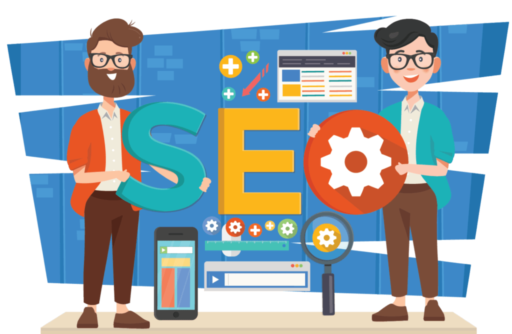 Businessmen holding SEO sign. SEO Service page.